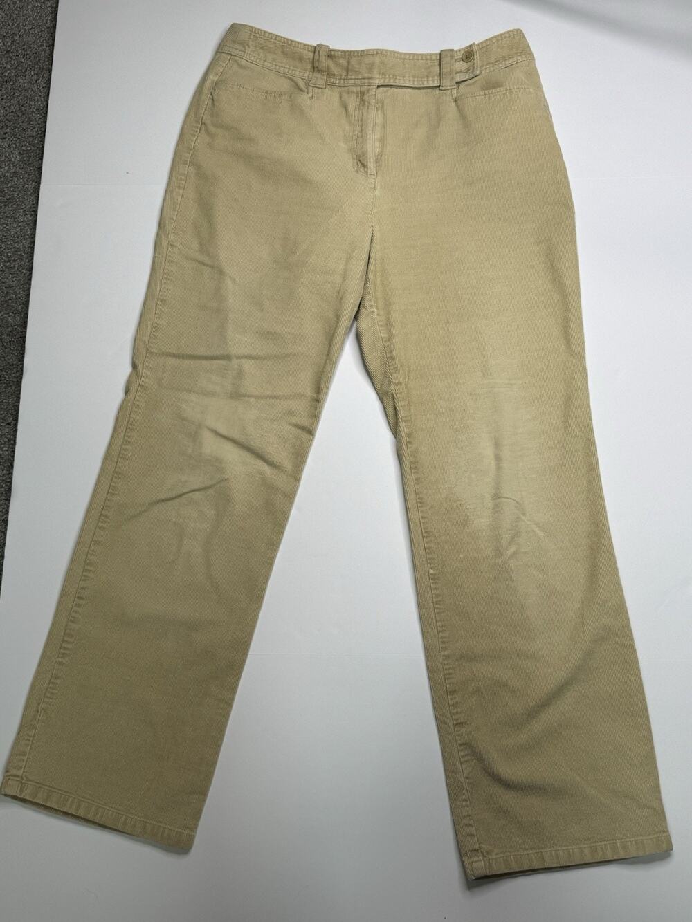 Talbots Womens Size 12 Tan Corduroy Pants Stretch Wide Straight Leg Khaki